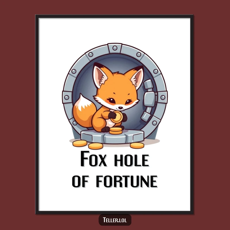 Funny Fox Digital Art: Careful Vault Saver, Instant Humorous Decor Download