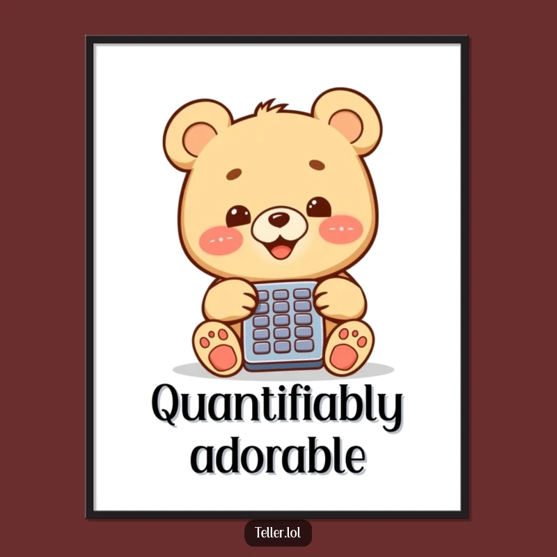 Funny Bear Cub Digital Art: Cheerful Calculating Cub for Instant Wall Decor