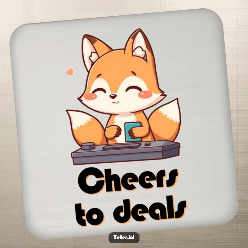 Funny Fox Coaster: A playful fox character gives a friendly nod while processing a transaction, a humorous touch for your drinks.