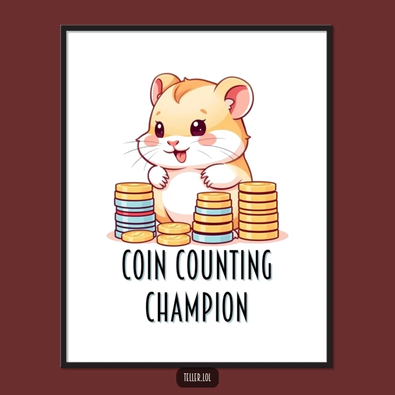 Funny Hamster Poster: Cute Coin Counter, Whimsical Wall Art for Any Space