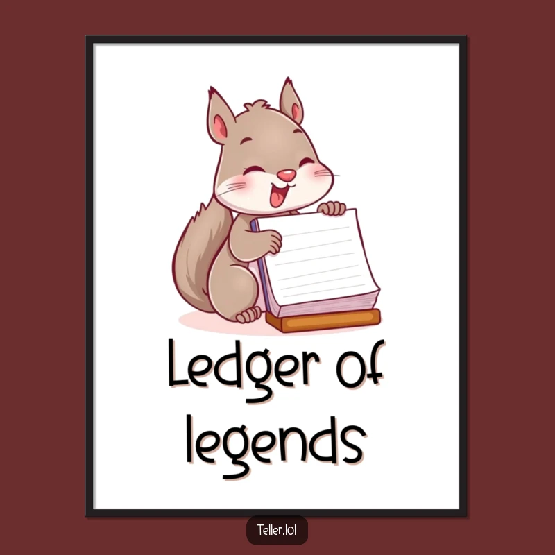 Funny Squirrel Poster: Playful Ledger Stamper, Whimsical Wall Art for Any Room