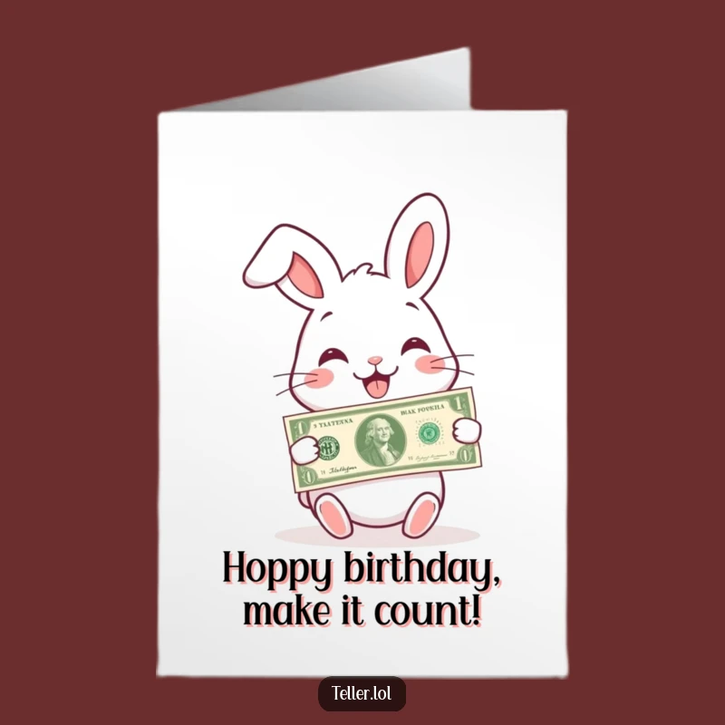 Free Printable Birthday Card: Funny Rabbit Giving Money, Perfect Downloadable Gift