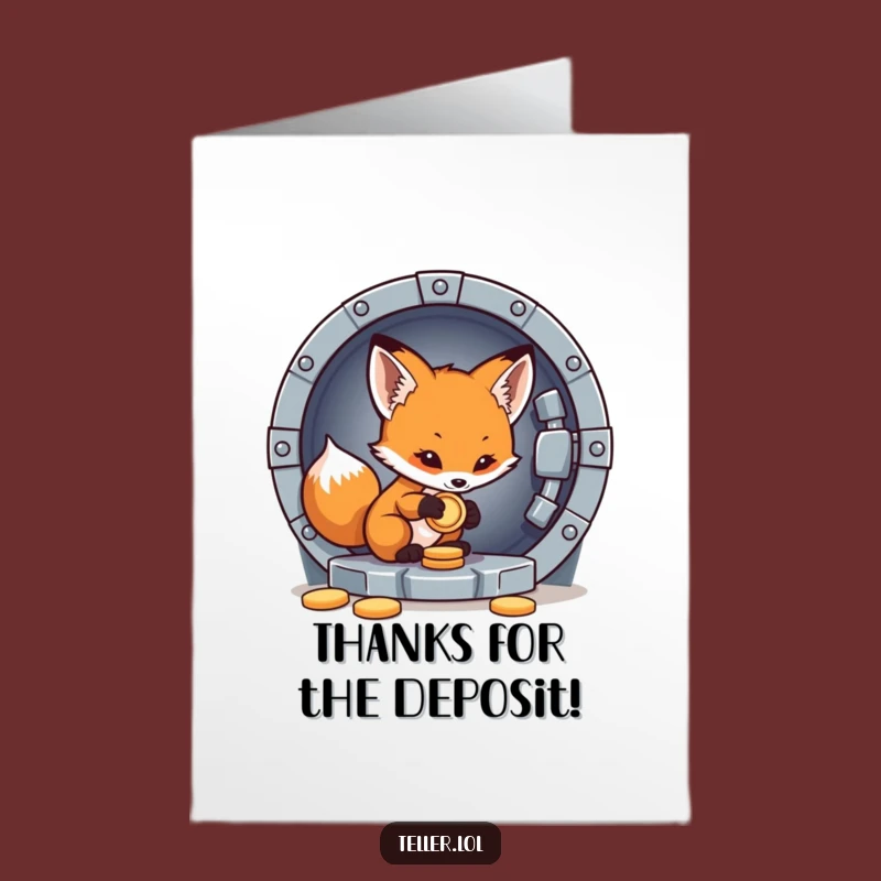 Free Printable Thank You Card: Funny Fox Saving Coin, Wise Downloadable Gift