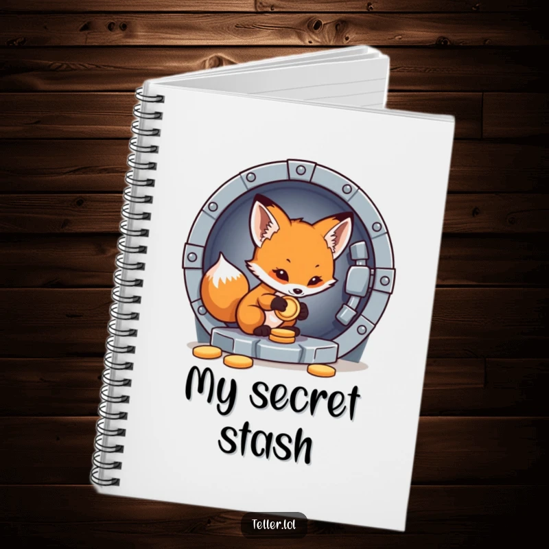 Funny notebook featuring a little fox cub carefully placing a coin into a vault, perfect for writing.