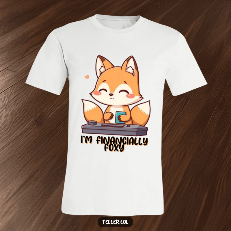 Funny Fox T-Shirt: A playful fox character gives a friendly nod while completing a transaction, showcasing its business acumen with a smile.